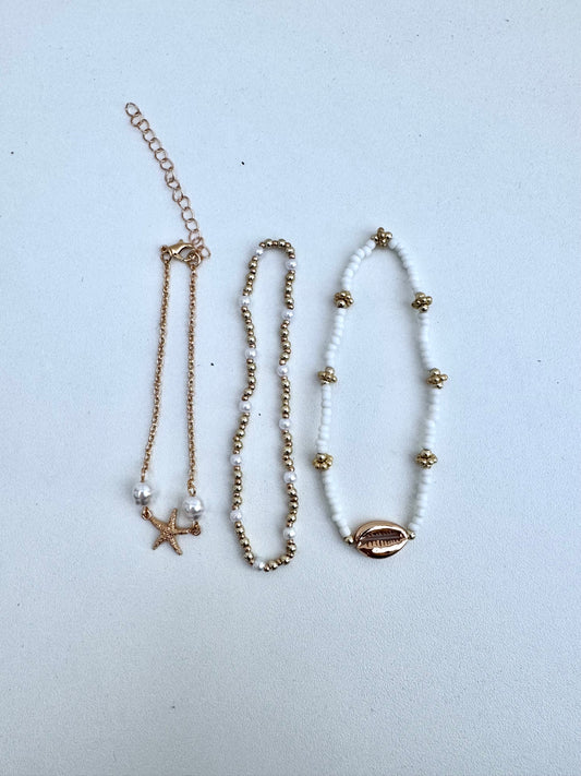 Ensemble de bracelets bohème avec étoile de mer, coquillages & perles